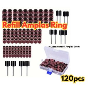 120pcs Refill Amplas Ring + 12pcs Mandrel Amplas Drum Untuk Mini Grinder BR089 Kertas Gosok Bulat