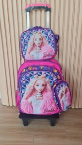 𝙍𝙚𝙖𝙙𝙮 𝙎𝙩𝙤𝙘𝙠💕𝗕𝟮𝗚𝗠𝗮𝗹𝗹 HOT ITEM🔥3D Cartoon Children Girls Trolley Backpack 3in1 Set with Lunch Bag + Pencil Case with Hook hanger