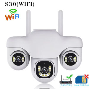 V380 Outdoor Three Lens Solar PTZ Camera Outdoor IP66 Waterproof Battery Video Monitor 12MP 3-Screen 10X Zoom Security Surveillance Cameras