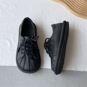 New Tied Up JK Shoes Women Wide Toe Plain Leatherette Sneaker Woman Harajuku Uniform Shoes Preppy Style School Girl Black Flats2026