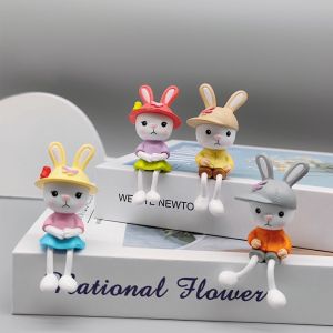 HELUVK 4PCs เค้ก เครื่องประดับสวน น่ารัก เดสก์ท็อป กระต่ายขายาว หุ่นจำลอง กระต่ายจิ๋ว การจัดสวนขนาดเล็ก