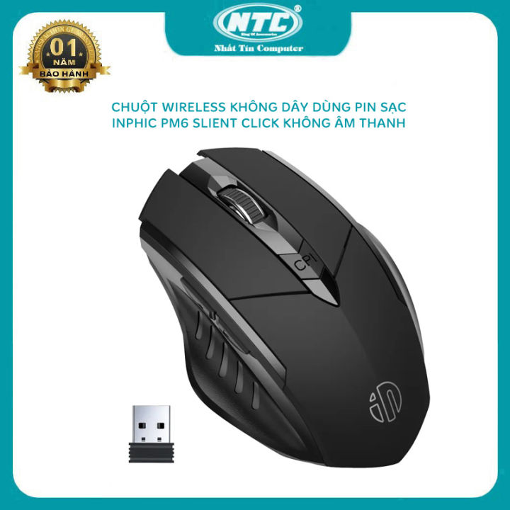 Chuột gaming không dây wireless INPHIC PM6 pin sạc siêu trâu - Silent click cực êm (màu ngẫu nhiên) Nhất Tín Computer