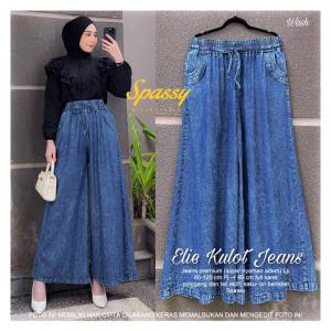 Celana Kulot Jeans Wanita Jumbo XXXL Elie Celana Panjang Denim Bawahan Wanita Polos Terbaru