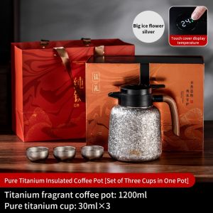 BINCOO กาน้ำหุ้มฉนวนขวดทนความร้อนไทเทเนียมบริสุทธิ์1.2L แสดงอุณหภูมิอัจฉริยะกาต้มน้ำกาน้ำชา