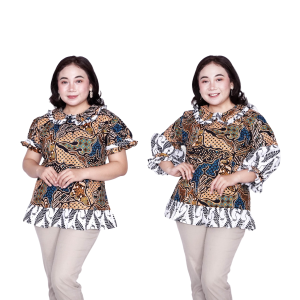 Putri Nasya Blouse Batik Big Size LD 140 Wanita Atasan Batik Jumbo S-M-L-XL-2L-3L-4L-5L-6L-7L Model Blus Jumbo Kerja Batik / Blus Batik Big Size Formal Seragam Kantor / Pakaian Batik Kekinian Model Terbaru