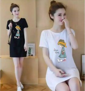 Dress Wanita Kaos Dres Gaya Korea Motif NICE DAY Bahan Adem dan Lembut Fit To L Ld 80-90 Cm