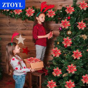 [COD] ZTOYL กลิตเตอร์สีทองสำหรับตกแต่งต้นคริสต์มาส5ชิ้น14ซม. ดอกไม้ประดับต้นคริสต์มาสอุปกรณ์ตกแต่งปาร์ตี้บ้านแวววาว