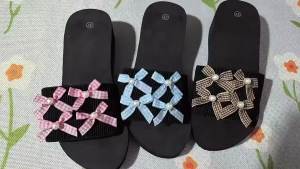 [Free Shipping] 2026 New Round-Toe Bowknot Platform Sandals WomenS Wedge-Heeled Flip-Flops Floral And Sweet-Style Slippers
