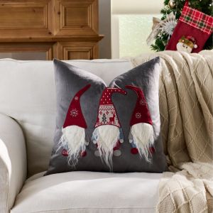 Velvet Christmas Pillow Cover with Embroidered Forest Deer 45x45cm Decorative Cushion for Living Room & Bedroom Cream Beige Grey