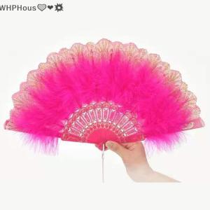 WP💓💛💖 Lolita Feather Folding Fan Japanese Sweet Fairy Girl Dark Gothic Court Dance Hand Fan with Pendant Gift Wedding Party Decoration