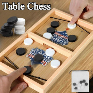 Sling Puck Battle Game Wooden Desktop Board for 2 Players Family Party Kids Adult Competitive Table Game