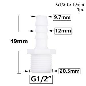 RANG 1/10Pcs Pipe Fittings Hose Connector 4/6/8/10/12/14/16/18/20mm Drip Irrigation System Pipe Coupler Durable Plastic 1/2 Inch Thread To Barb