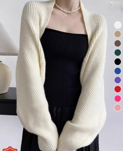 ผ้าคลุมไหล่ถักแคชเมียร์ แขนยาว แขนค้างคาว คาร์ดิแกนหนา สำหรับผู้หญิง ไซส์ใหญ่