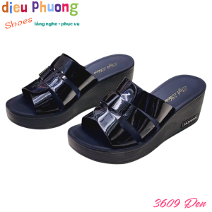 Dép Trung Niên Nữ Da Thật Dây Đan Bóng - Dép Đế Xuồng 6cm Cao Cấp 3609