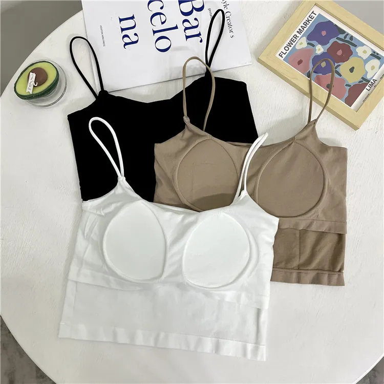 2023 Korean INS Women Sexy Crop Top Camisole Wire Free Padded Bra Shirt  Sleeveless 背心女上衣带胸垫, Women's Fashion, Tops, Other Tops on Carousell