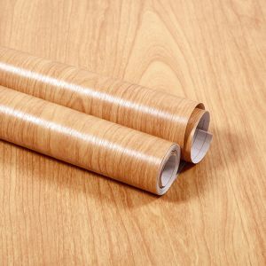 【Stylish】 Self adhesive wood grain wallpaper waterproof oilproof PVC wooden door wardrobe cabinet table wall sticker