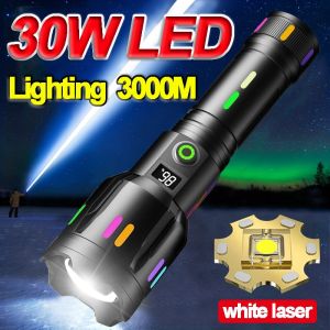 White laser zoom flashlight 100000 lumens touchlight waterproof lezar light Ultra Bright torch light powerful rechargeable Strong light led flash lights rechargeable flashlights heavy duty flashlights military outdoor camping lamp emergency light 手电筒