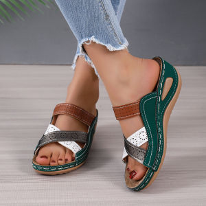 [Free Shipping] Summer Flat Sandals For Women Roman Style Sandals In Stock Hollowed-Out Cross-Strap Wedge Sandals For Women