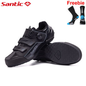 Santic Men Cycling Shoes Non-locking Power Rotation Buckle Breathable Non Cleats Unlocked Bike Bicycle Sneakers