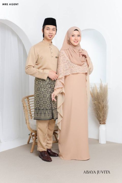 SET COUPLE WARNA NUDE SET COUPLE DRESS DAN BAJU MELAYU ABAYA JUVITA JUBAH DRESS LACE CHIFFON Lazada