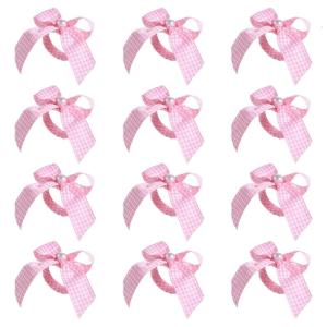 12Pcs Striped Bowknot Tie Napkin Rings Satins Fabric Pearls Embellishment Dining Table Decoration Desktop Accessories