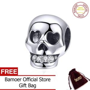 BAMOER 925เงินสเตอร์ลิงของขวัญคริสต์มาสลูกปัดหัวกระโหลกเครื่องรางพอดีสร้อยข้อมือฮาโลวีนเครื่องประดับทำเครื่องเพชร SCC965ธันวาคมคริสมาสต์