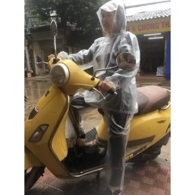 Bộ Quần Áo Đi Mưa Trong Suốt Chất Liệu Dày Dặn Che Cả Đầu Dễ Dàng Xếp Gọn Siêu Dai