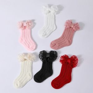 COMEINSTORE20E2 2PCS/Set Lace Bow Baby Headband Socks Solid Color Hollow Out Lace Bow Socks Sweet Breathable Infant Hair Accessory 3-12M Newborn Baby Girl
