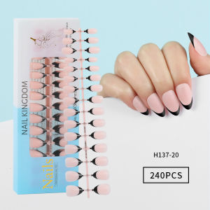 PINPAI 240PCS French Press On Nails Almond Coffin T Shape Fake Nails Full Cover False Nail Tips Artificial Smile Nail Art Tips