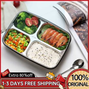 Portable Four Compartment Large Capacity Stainless Steel Dining Box 304 Dining Box Student Dining Box Office Dining Box (with spoon and chopsticks)