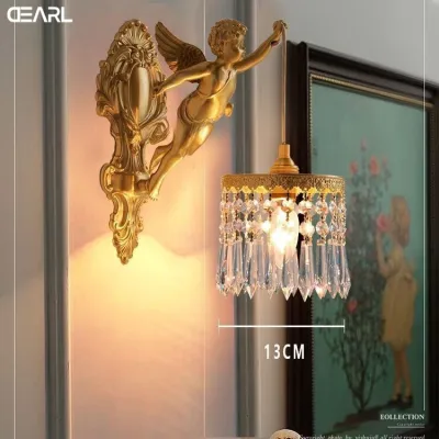 French All-Copper Angel Wall Lamp Light Luxury R Living Room Bedroom Aisle Background Wall Lamp Creative Bedside Crystal Lighting BDPC