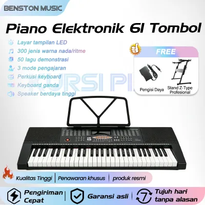 Benston Music Keyboard elektronik 61 tuts piano keyboard untuk anak-anak dan orang dewasa pemula dilengkapi dengan mikrofon.