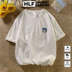 Áo phông nữ form rộng thêu con cá và con gấu áo thun nữ tay lỡ HLFashion