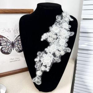 WHITE 2PCS Handmade Embroidery flower Applique Lace Fabric 3D Cloth Patch Clothes Accessory DIY Crafts Cloth Applique Dressmaking