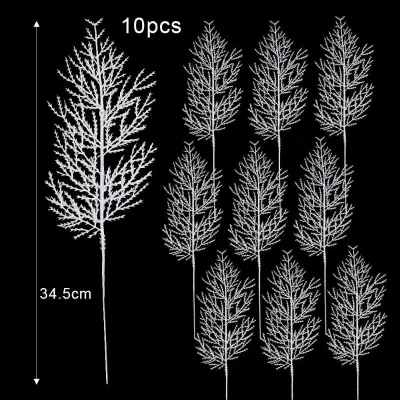 10Pcs White Artificial Plants Christmas Pine Branches New Year Wedding Party DIY Leaves Xmas Tree