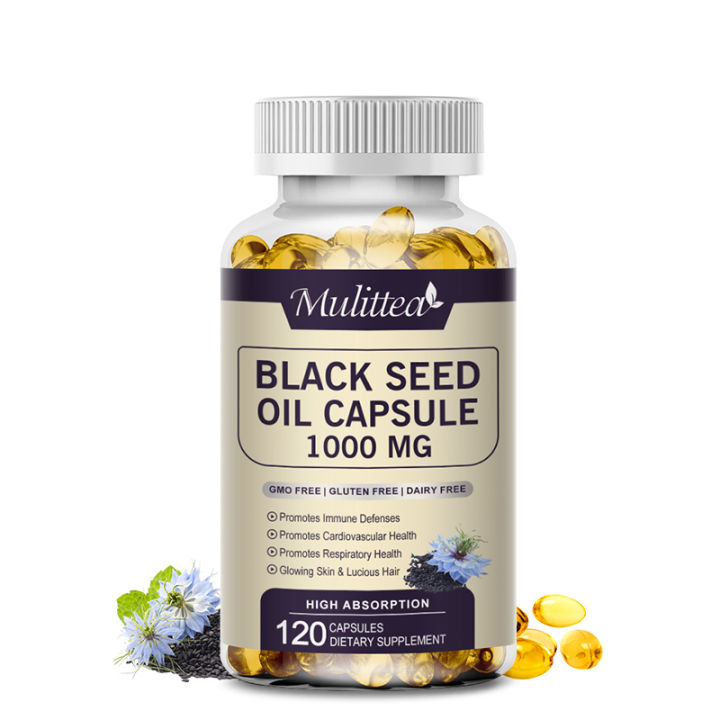 Mulittea Black Seed Oil 1000mg Capsules Cold Pressed Nigella Sativa Aids In Digestive Health