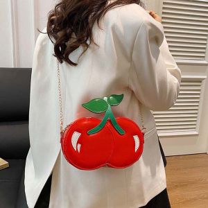 CRNGW Kawaii Chain Cherry Shape Bag Waterproof Large Capacity PU Shoulder Pouch Sweet Creative Red Fruit Crossbody Bag Women
