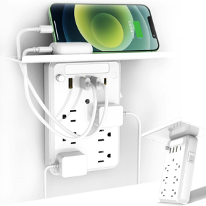 Wall Outlet Extender with Shelf Night 2025 New 9 in 1 Outlet Extender with Shelf Multi-Plug Outlet Splitter with Surge Protections Include 6 Outlets 3 USB Ports for Home (1PC)