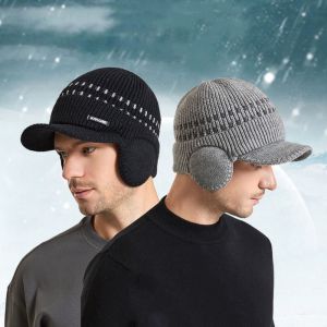 MUQZI Coldproof Ear Protection Wool Cap Solid Color Earflap Pullover Hat Soft Warm Knitted Skullies Male