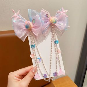 SIXIS Dễ thương Kẹp tóc Ngọt ngào Ngọc Trai Nàng Tiên Cá Dây đeo trán tua rua Thời trang Sáng Tạo Phụ Kiện Nơ Dành cho trẻ em