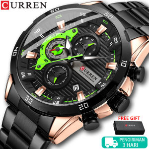 CURREN Jam Tangan Pria Kronograf Quartz Arloji Olahraga Kasual Bisnis dengan Kalender Penunjuk Bercahaya 8402