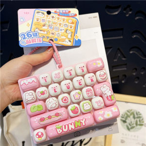 ECILY Cute Mini 26 Key Keyboard Fidget Toy Keychain Stress Relief Decompression Ornament Durable Plastic Bag Pendant Gift for Kids Students Office Desk Decor