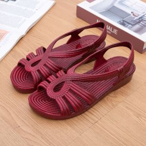 [Free Shipping] WomenS Summer Sandals Flat-Soled Casual Comfortable For Middle-Aged And Elderly Women Mid-Heel Plastic Sandals PVC Sandals For Seniors