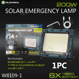 SOLAR 200W EMERGENCY LAMP FLOODLIGHT W8109-1 SPLIT SOLAR PANEL DIMMABLE 3COLORS 6x18650 USB/TYPE C