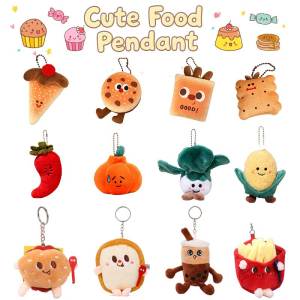 Cute Food Keychain Hamburger Fries Plush Keyring Mini Cartoon Food Doll Pendant for Backpack Bag Decoration Student Gift
