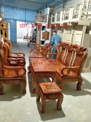 bàn ghế phòng khách gỗ xoan tay 10