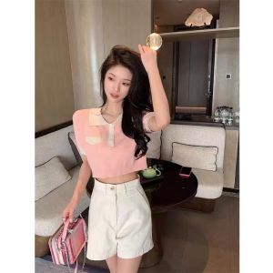 Tichada 51030 เสื้อยืดหญิงหรือเสื้อแฟร์ชั่นหญ้งคอปกรัดรูปเอวลอยสีสวยผ้ายืดและนิ่มใส่สบายไม่ร้อน 5ตัว