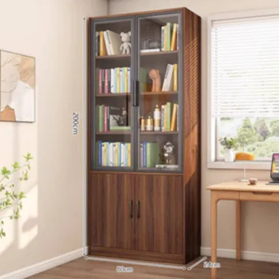 Solid Wood Bookshelf Floor-standing Storage Rack Bookcase Storage Cabinet Integrated Wall-mounted Corner Storage Narrow Cabinet with Glass Door for Home Use