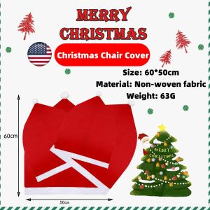 2 /4 Pcs Christmas Chair Cover Santa Claus Cap Chair Back Covers Red Hat Non-woven Washable Chair Seat Cover Set Dining Room Banquet Christmas Design  Universal Size Party Home Decor New Year Decoraciones