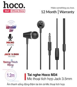 Tai nghe nhét tai có dây Hoco dùng cho các dòng điện thoại có míc ( SIÊU BỀN )